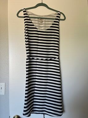 LOFT Navy and White Striped Sleeveless Midi Dress